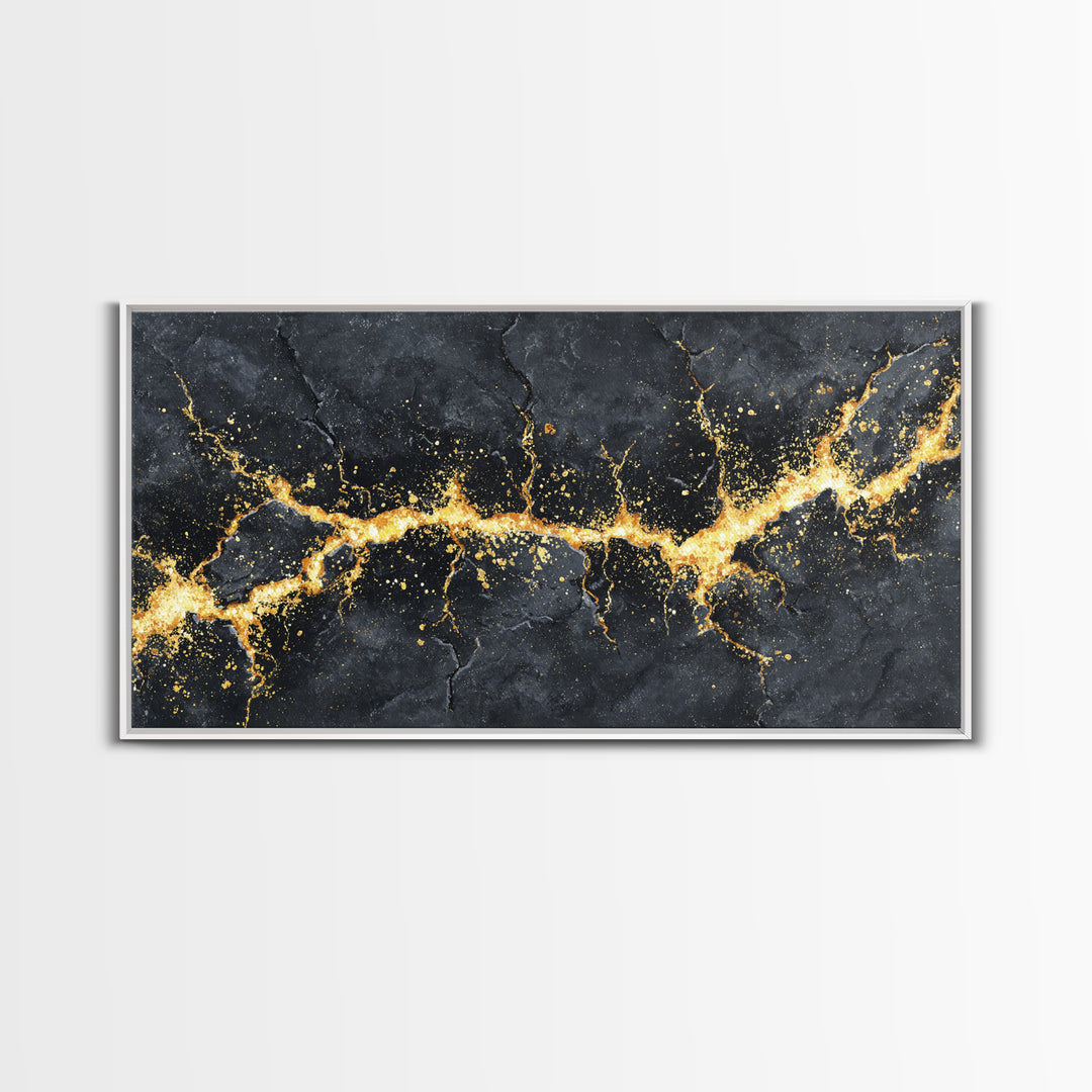 Golden Fracture Canvas Gold Art Nordic Canvas Art Norse Abstract Wall Hanging with natural wood frame, Office Decor, Dad Gift