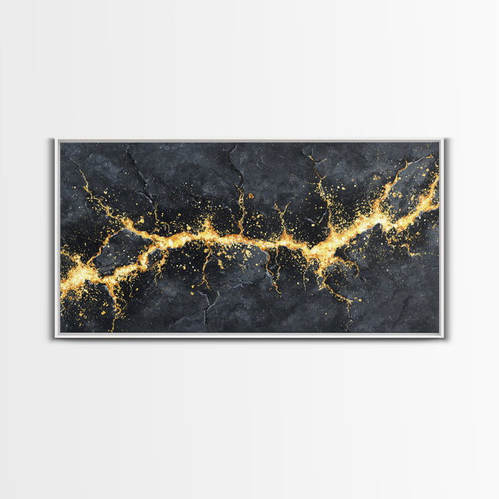 Golden Fracture Canvas Gold Art Nordic Canvas Art Norse Abstract Wall Hanging with natural wood frame, Office Decor, Dad Gift