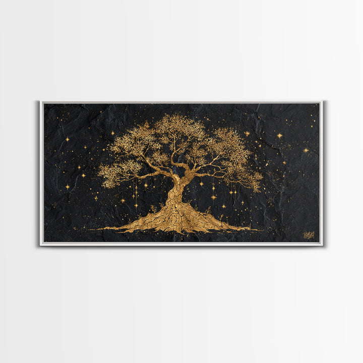 Yggdrasil Canvas Gold Art Canvas Art Norse Tree of Life Nordic Mythology Wall Decor Dad Gift Office Art framed with real wood