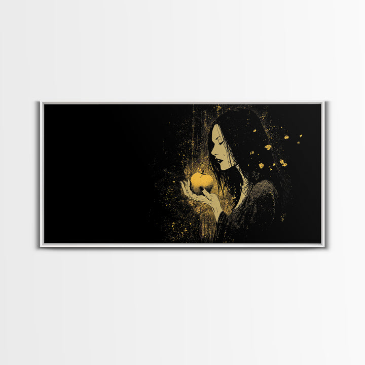 Idunn Norse Goddess with Golden Apple Canvas Gold Art Canvas Art Nordic Wall Art for Dad Gift or Office Decor framed in natural wood