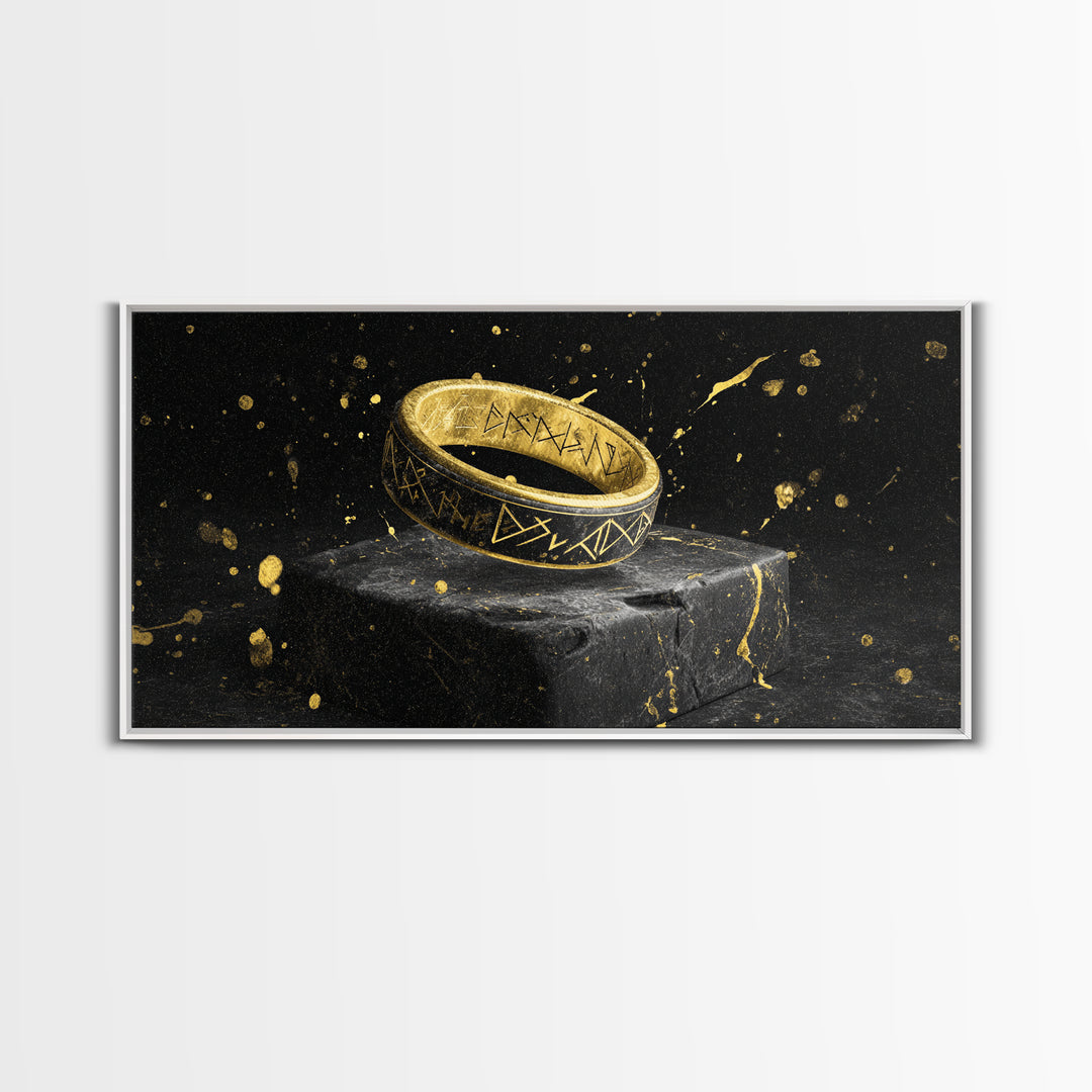 Viking Rune Ring Canvas Gold Art Nordic Symbol Canvas Art Norse Jewelry Wall Decor, Office Art or Dad Gift with real wood frame