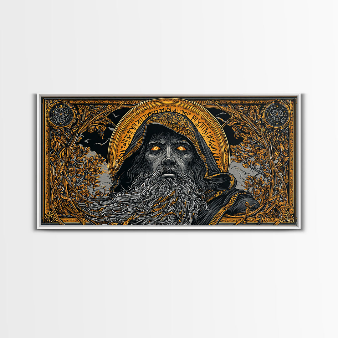 Ragnarok Battle Canvas Gold Art Viking Apocalypse Scene Canvas Art, Norse Mythology Man Cave Art with sturdy real wood frame