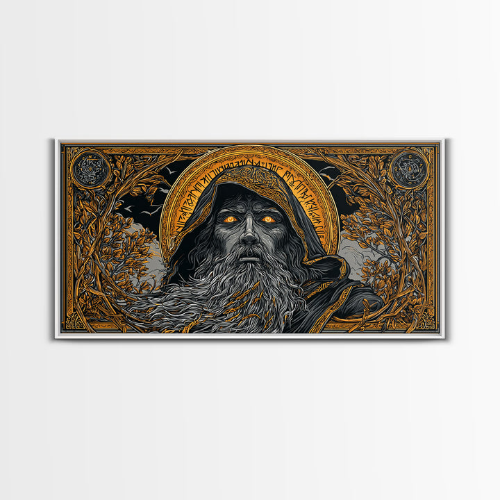 Ragnarok Battle Canvas Gold Art Viking Apocalypse Scene Canvas Art, Norse Mythology Man Cave Art with sturdy real wood frame