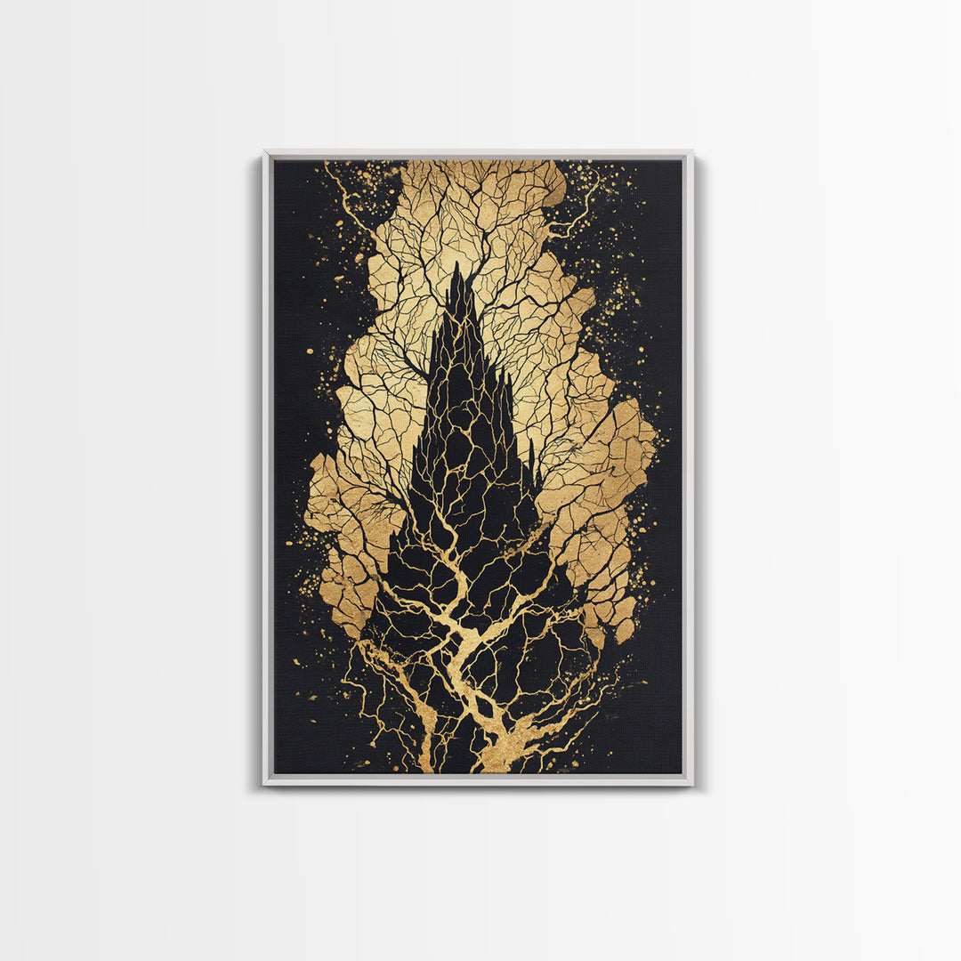 Yggdrasil Roots Canvas Gold Art Canvas Art | Nordic Mythology Wall Art Viking Pagan Decor | Office or Man Cave | Wood Framing