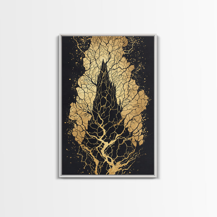 Yggdrasil Roots Canvas Gold Art Canvas Art | Nordic Mythology Wall Art Viking Pagan Decor | Office or Man Cave | Wood Framing