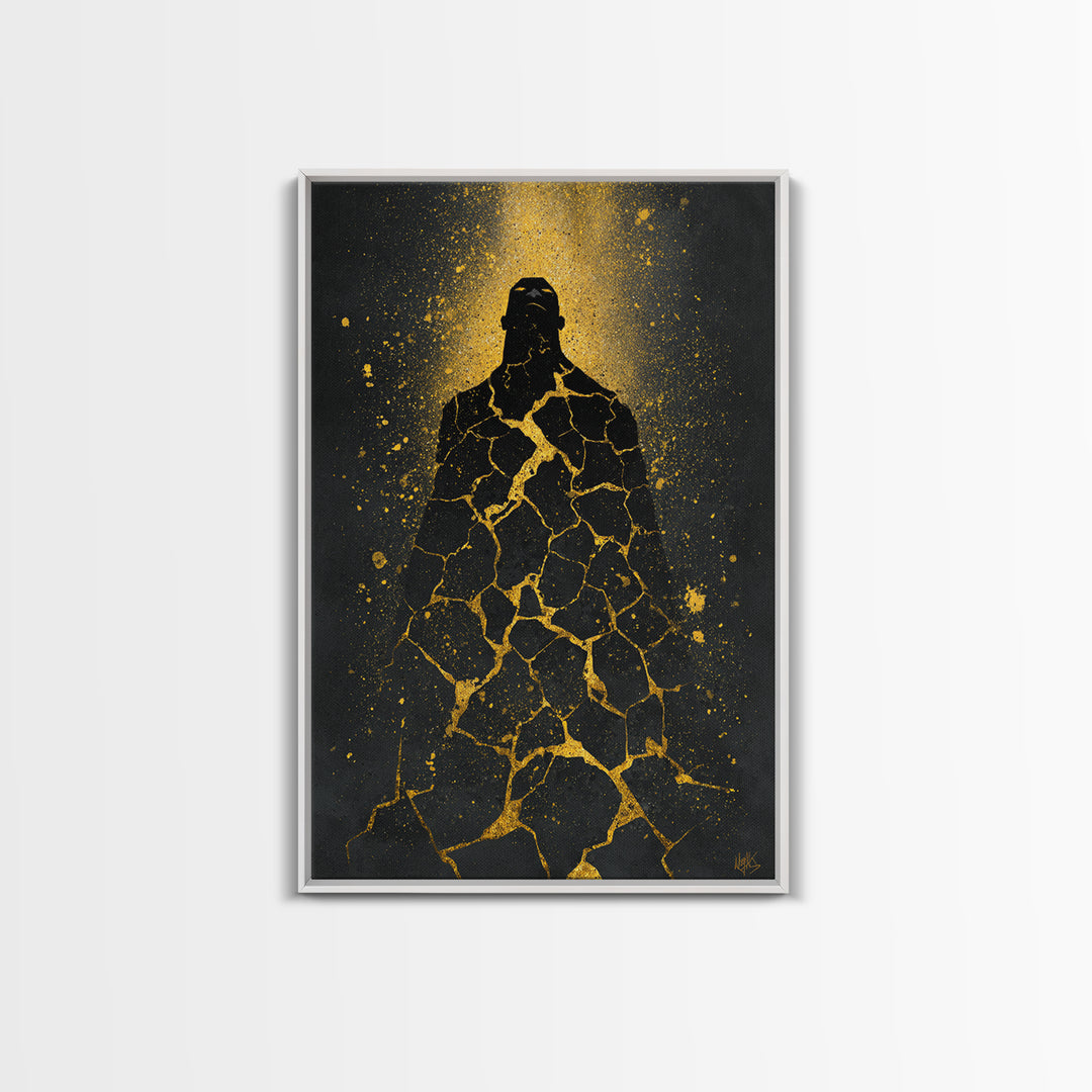 Nordic Titan Rising Canvas Gold Art Canvas Art | Norse Mythology Wall Decor for Man Cave or Office | Framed with Real Wood