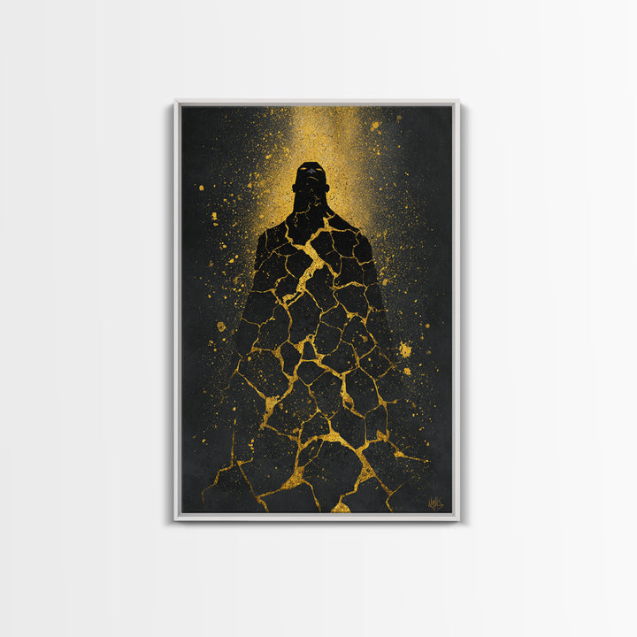 Nordic Titan Rising Canvas Gold Art Canvas Art | Norse Mythology Wall Decor for Man Cave or Office | Framed with Real Wood
