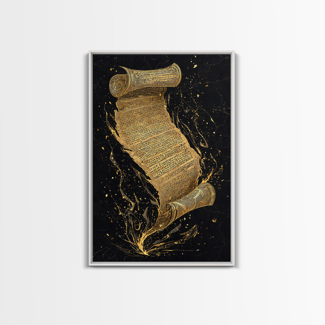 Runestone Scroll Canvas Gold Art Canvas Art | Nordic Mythology Rune Wall Art Viking Pagan Decor | Natural Wood Frame Man Cave Art