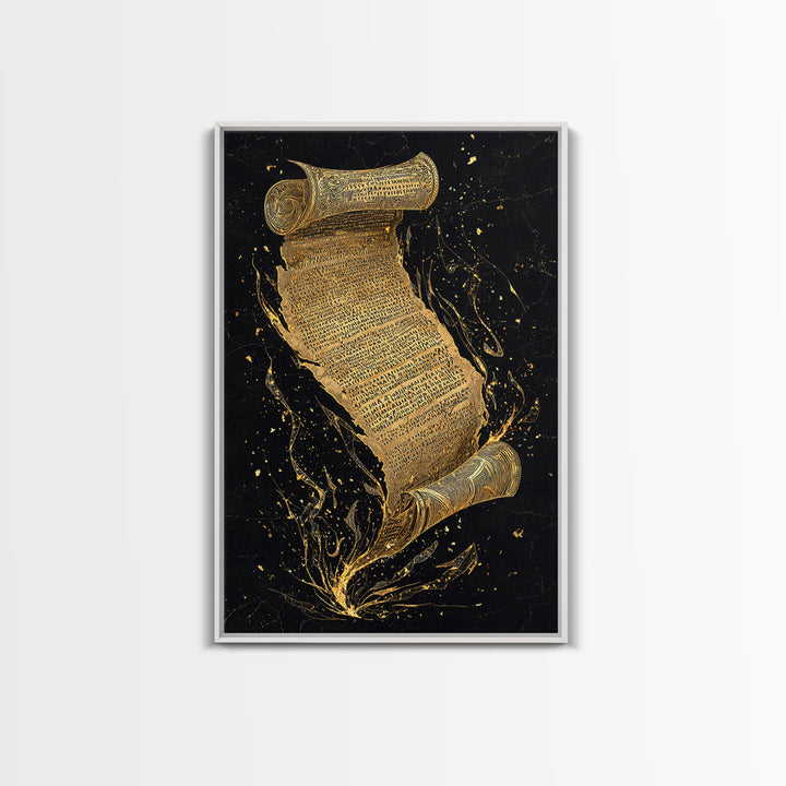 Runestone Scroll Canvas Gold Art Canvas Art | Nordic Mythology Rune Wall Art Viking Pagan Decor | Natural Wood Frame Man Cave Art