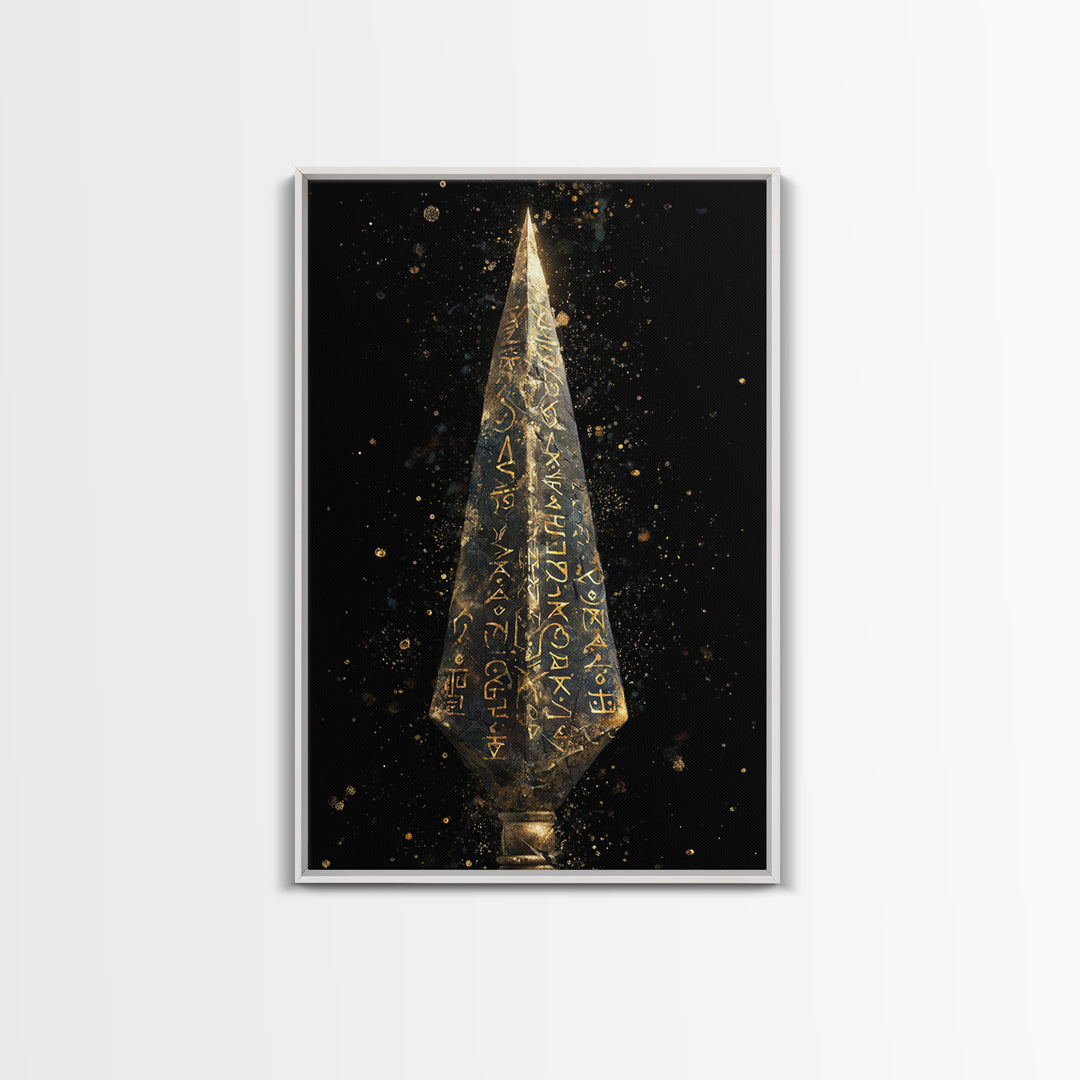 Viking Rune Spear Canvas Gold Art Canvas Art | Nordic Mythology Wall Decor for Office or Man Cave | Framed in Real Wood