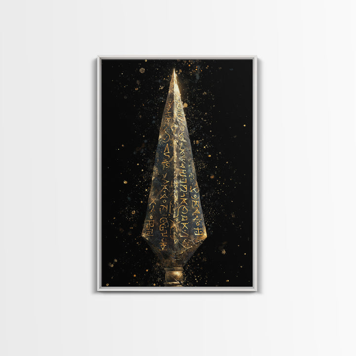 Viking Rune Spear Canvas Gold Art Canvas Art | Nordic Mythology Wall Decor for Office or Man Cave | Framed in Real Wood