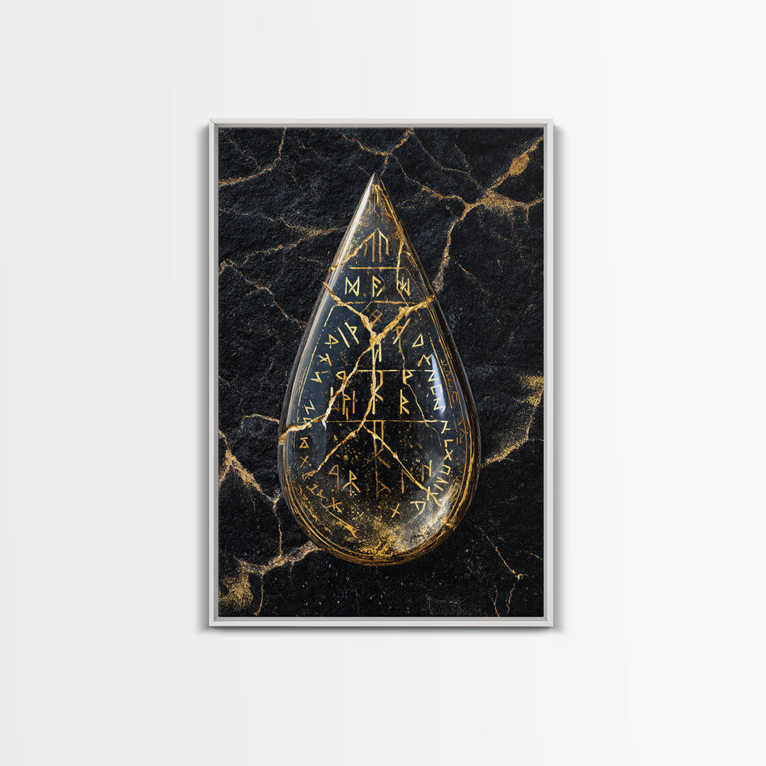 Runestone Canvas Gold Art Canvas Art | Viking Runes Nordic Mythology Wall Art for Man Cave or Study | Mounted in Real Wood