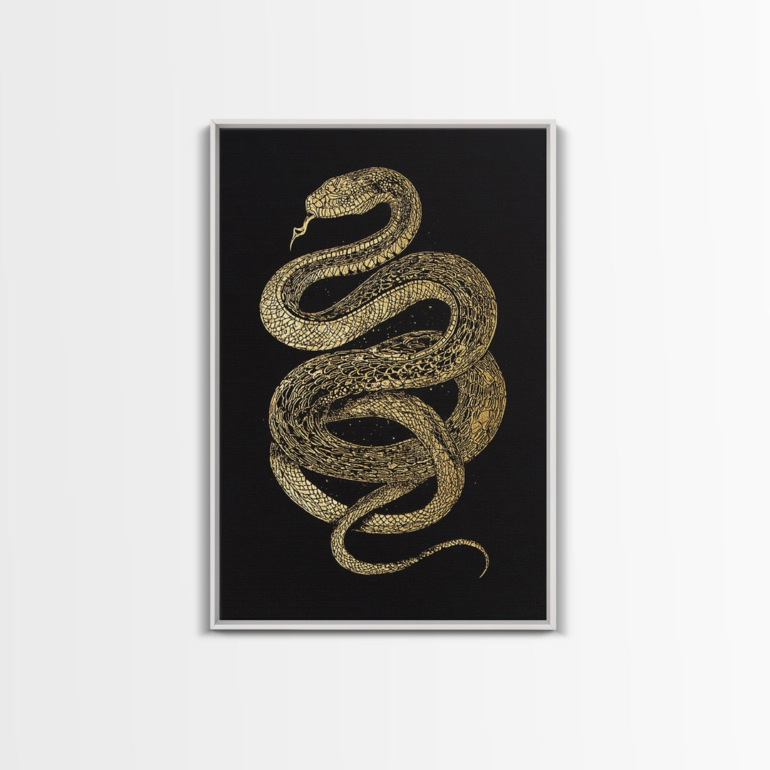 Jormungandr Serpent Canvas Gold Art Canvas Art | Viking Snake Norse Mythology Wall Art for Office or Man Cave | Framed in Wood