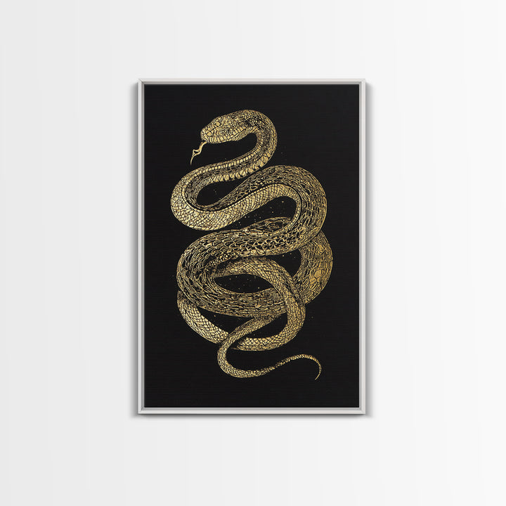 Jormungandr Serpent Canvas Gold Art Canvas Art | Viking Snake Norse Mythology Wall Art for Office or Man Cave | Framed in Wood