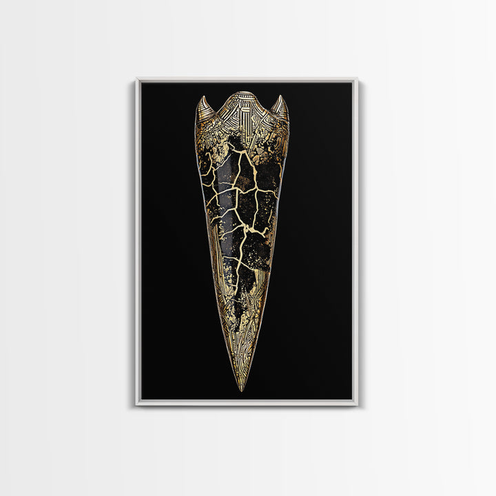 Viking Armor Relic Canvas Gold Art, Nordic Mythology Inspired Canvas Art Wall Decor for Office or Man Cave, with real wood frame