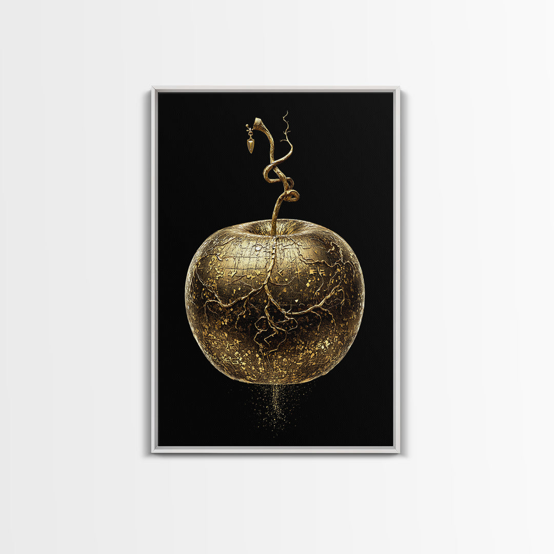 Golden Apple of Idunn Canvas Gold Art Canvas Art | Norse Mythology Wall Decor Pagan Symbol | Office Art Dad Gift | Real Wood Frame