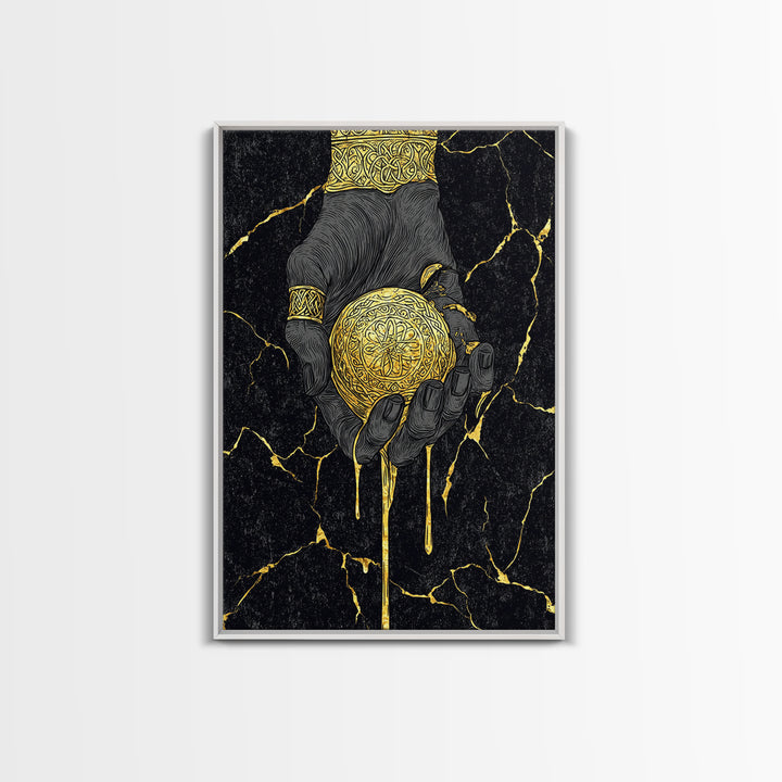 Runic Apple Canvas Gold Art Canvas Art | Viking Mythology Symbol Wall Art | Nordic Norse Decor Dad Gift | Natural Wood Frame