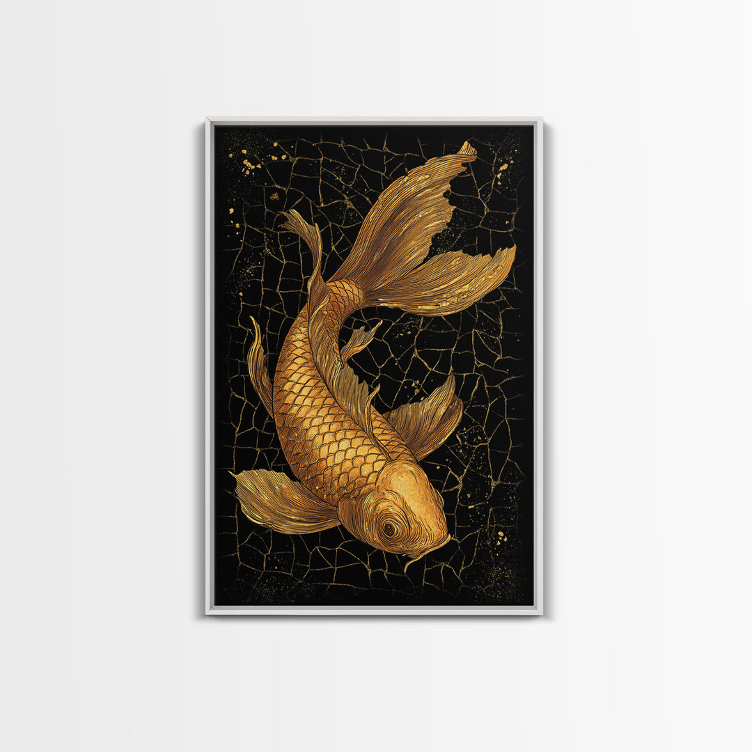 Nordic Mythology Canvas Gold Art Canvas Art Koi Fish Wall Decor, Viking Inspired Gift for Men, Framed in Real Wood