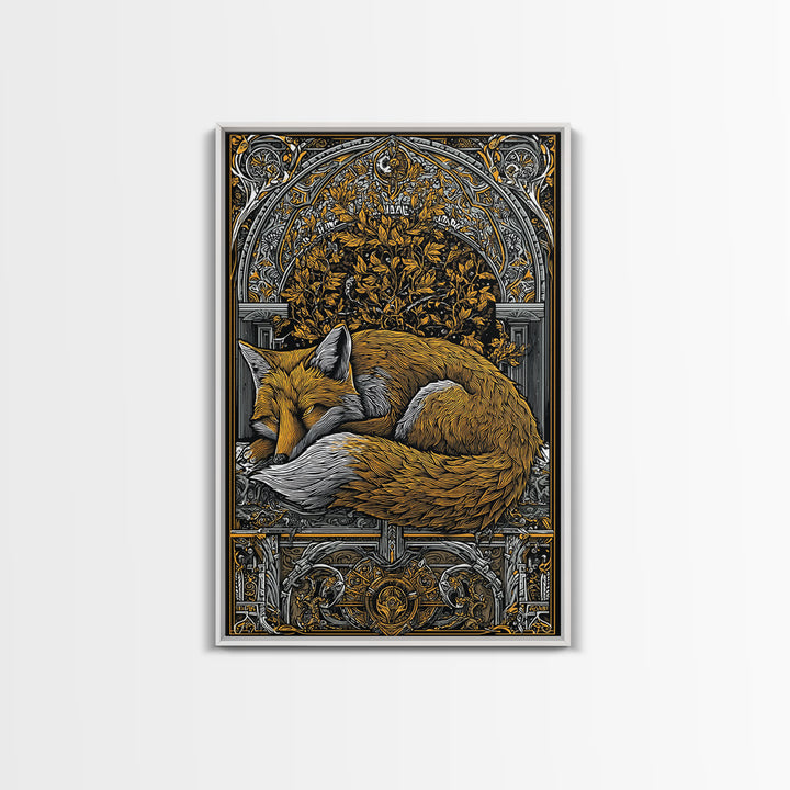 Viking Fox Canvas Gold Art Canvas Art Wall Decor, Nordic Mythology Inspired Animal Artwork for Office or Man Cave, Wood Frame