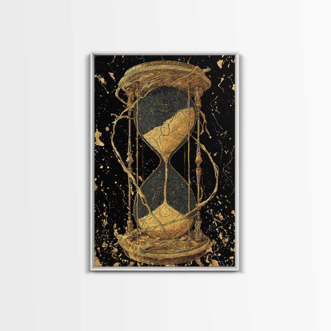 Nordic Hourglass Canvas Gold Art Canvas Art Wall Decor, Viking Myth Time Symbol Artwork for Office or Man Cave, Wood Framed