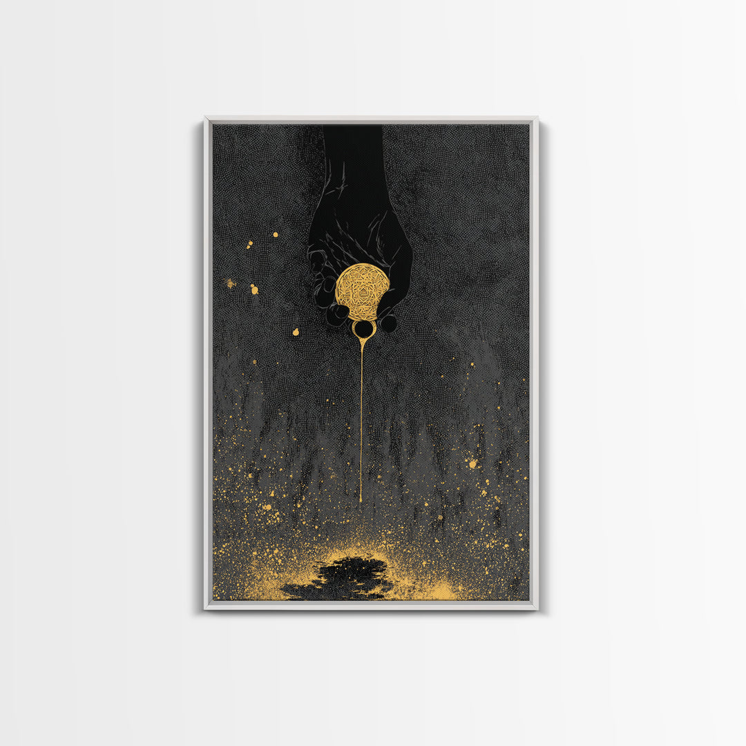 Eternal Golden Apple Canvas Gold Art Canvas Art | Norse Myth Decor | Pagan Wall Art for Office or Man Cave | Framed with Wood