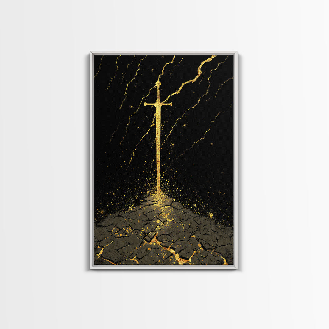 Odin’s Throne Canvas Gold Art, Viking Wolves and Norse Mythology Canvas Art for Man Cave or Office Wall, with Real Wood Frame