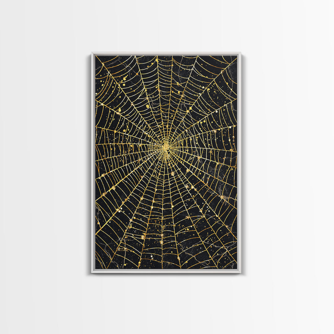 Spider Web Canvas Gold Art, Viking Canvas Art inspired by Norse Norns, Gothic Nordic Wall Decor with handcrafted real wood frame