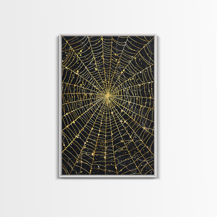 Spider Web Canvas Gold Art, Viking Canvas Art inspired by Norse Norns, Gothic Nordic Wall Decor with handcrafted real wood frame