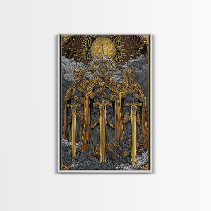 Brokkr and Sindri Canvas Gold Art Canvas Art – Dwarven Blacksmiths Norse Mythology Wall Decor, Office or Man Cave Gift, wood frame