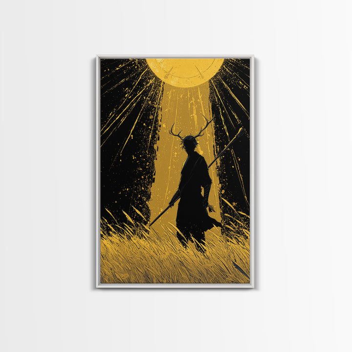 Frey Norse Deity Canvas Art Canvas Gold Art, Nordic Wall Decor in real wood frame, Viking Mythology Wall Hanging for Office or Man Cave