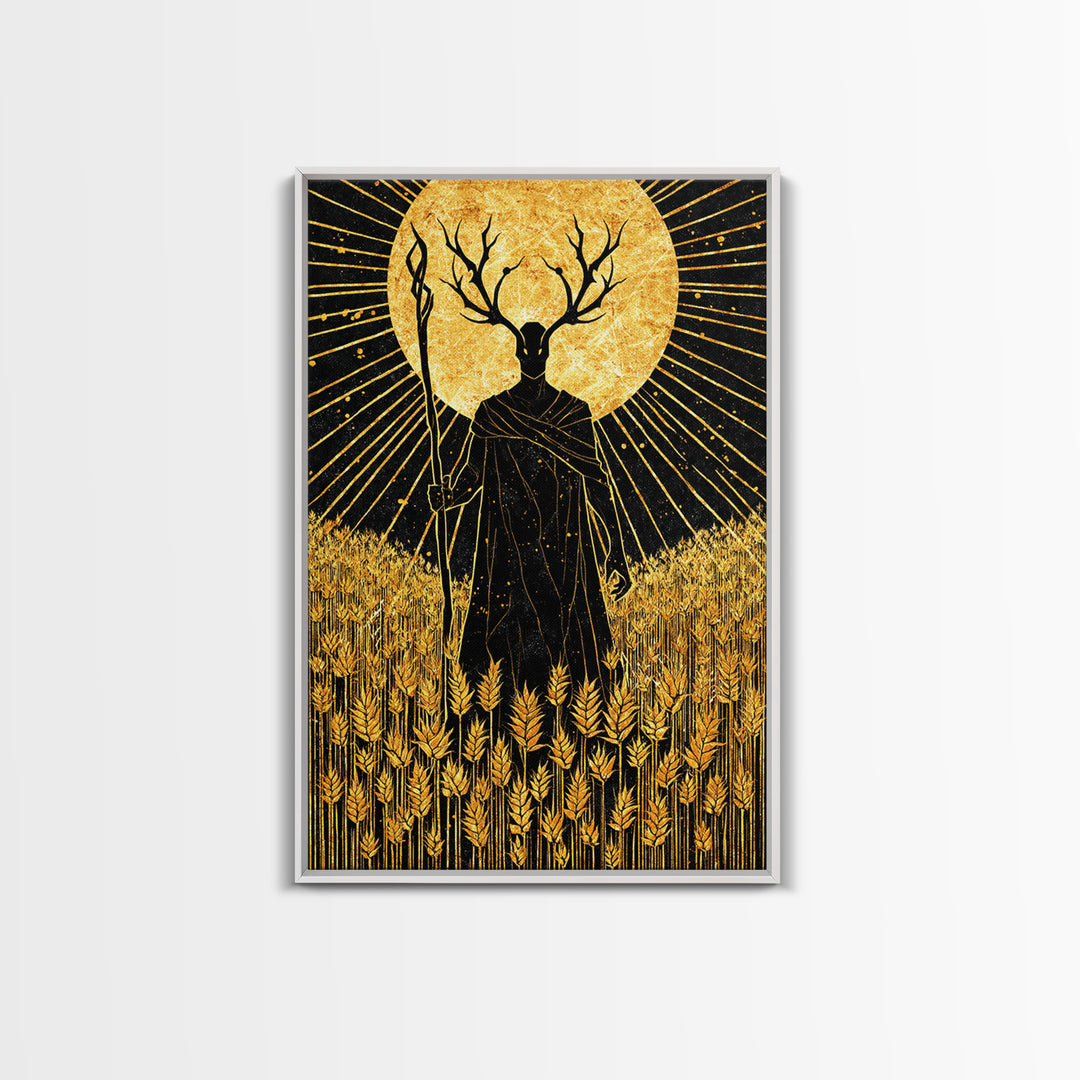 Nordic Frey God of Fertility Canvas Gold Art Canvas Art, Viking Mythology Wall Decor, natural wood framed art, Office and Dad Gift