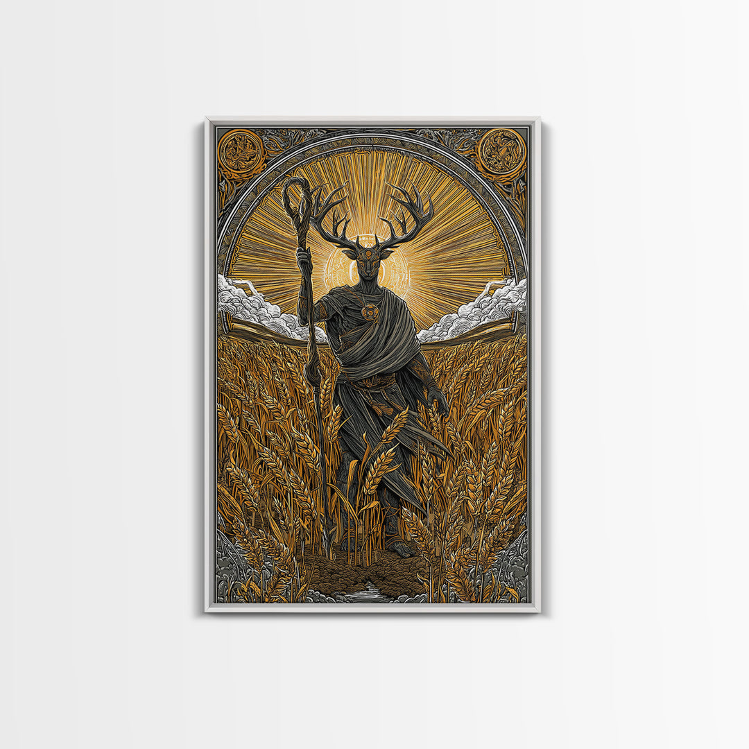 Norse God Frey Canvas Gold Art Canvas Art, Nordic Mythology Wall Decor, framed in real wood, Viking Office Wall Art, Unique Dad Gift