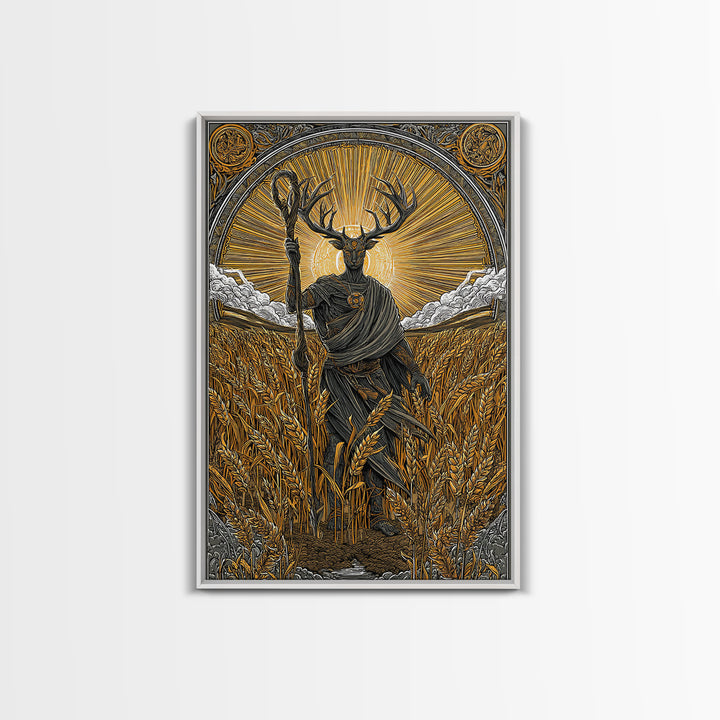 Norse God Frey Canvas Gold Art Canvas Art, Nordic Mythology Wall Decor, framed in real wood, Viking Office Wall Art, Unique Dad Gift