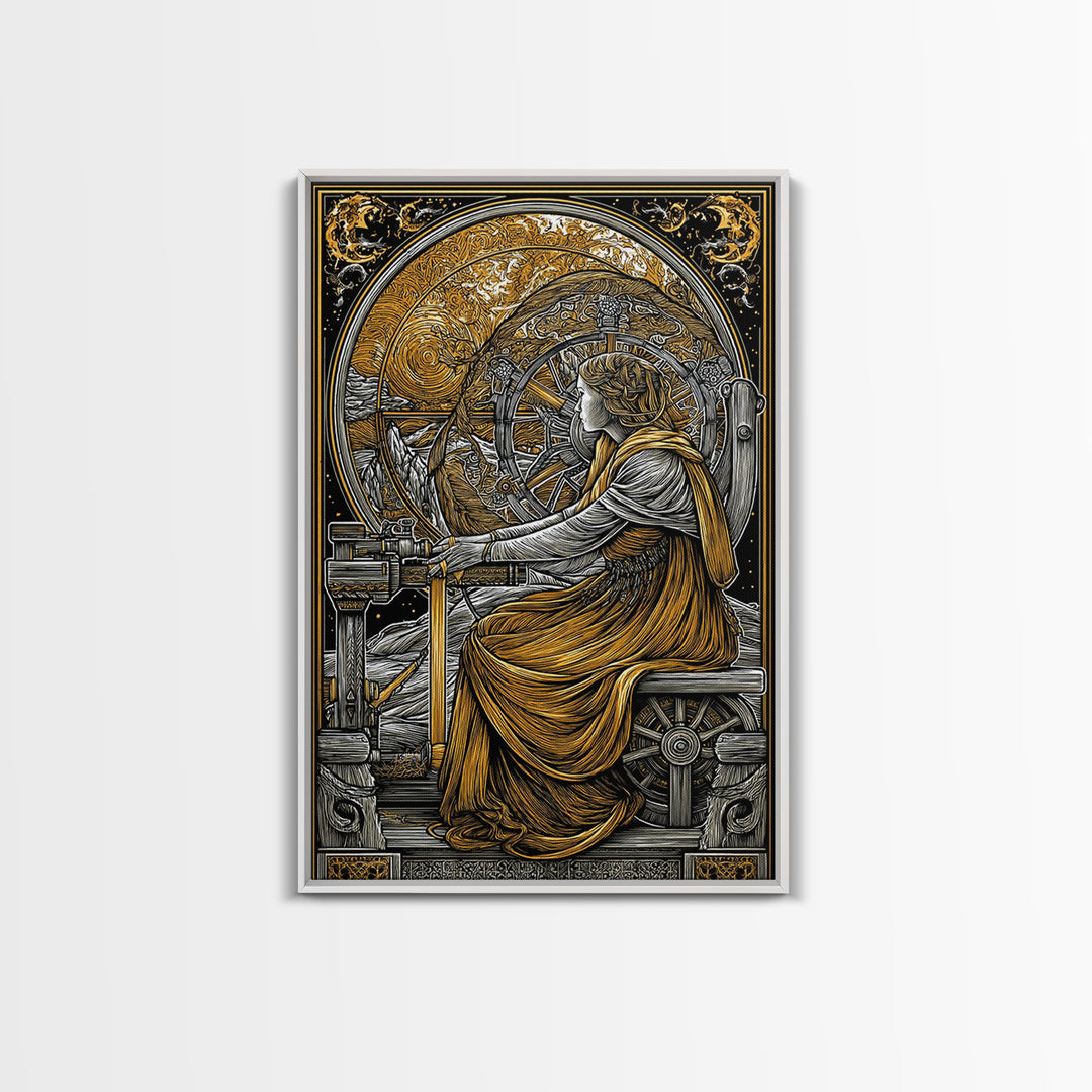 Viking Goddess Frigg Canvas Gold Art Canvas Art, Norse Mythology Wall Decor in real wood frame, Nordic Office Art, Unique Dad Gift