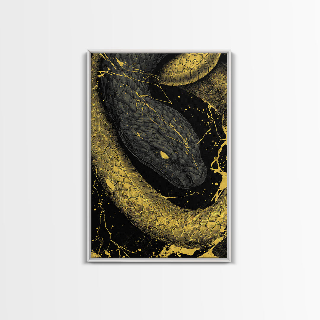 Canvas Gold Art Jrmungandr Midgard Serpent Canvas Art | Norse Wall Decor | Viking Office Art with real wood frame