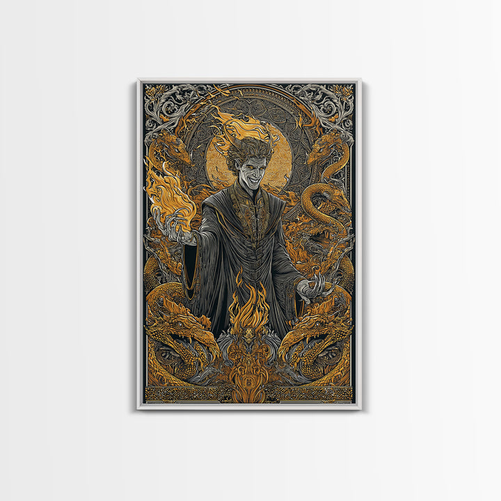 Loki Mythology Canvas Gold Art Canvas Art | Norse Trickster God Viking Decor | Office Wall Art framed with wood