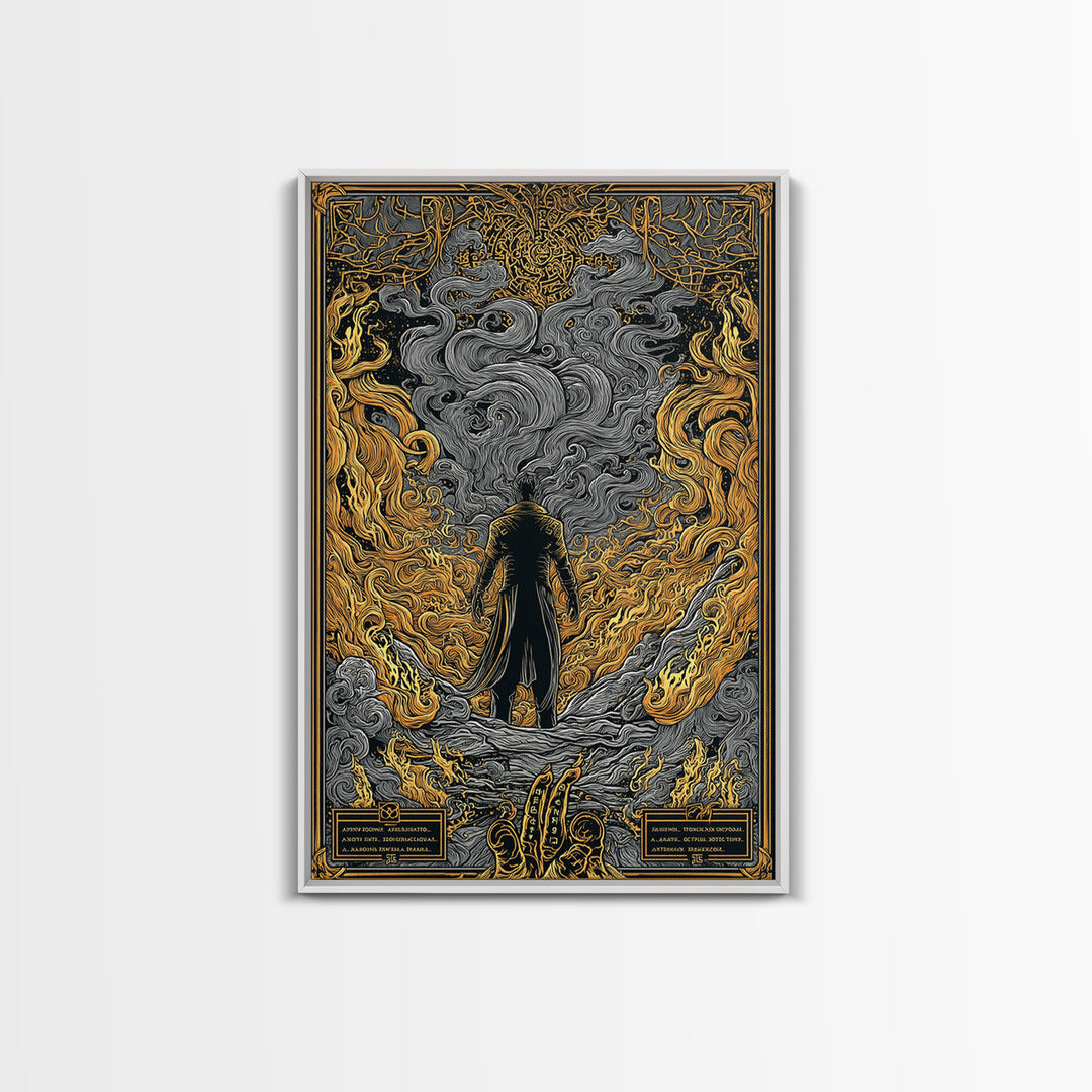 Canvas Gold Art Loki Norse God Canvas Art | Viking Wall Decor | Nordic Mythology Office Art Gift in natural wood frame
