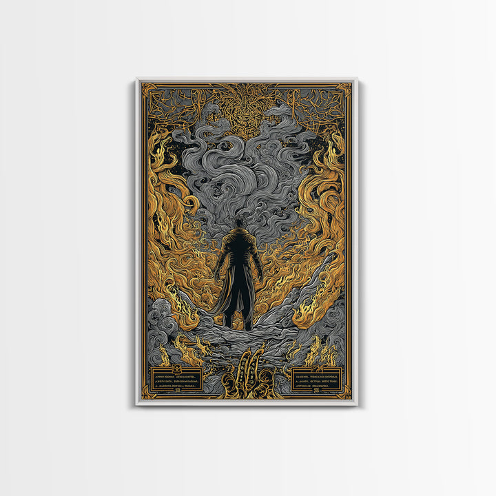 Canvas Gold Art Loki Norse God Canvas Art | Viking Wall Decor | Nordic Mythology Office Art Gift in natural wood frame