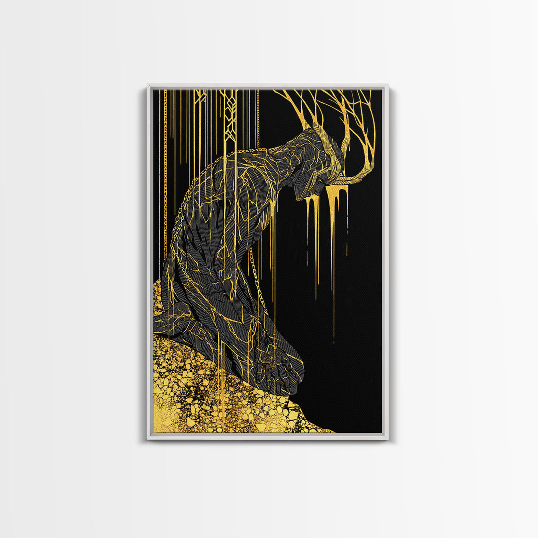 Jrmungandr World Serpent Norse Canvas Gold Art Canvas Art | Viking Mythology Wall Decor | Office Art with wood frame