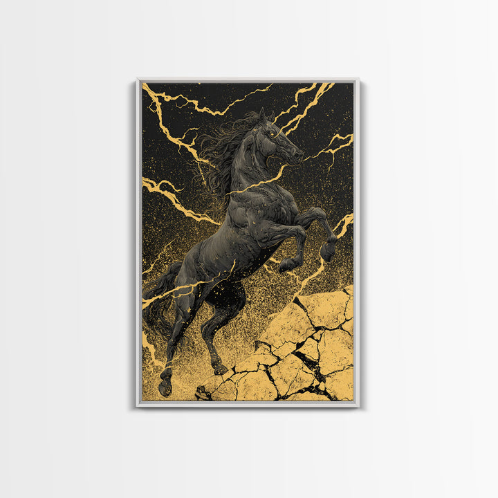 Nordic Sleipnir Horse of Odin Canvas Art Canvas Gold Art Wall Decor Dad Gift Mythology Office Art with handcrafted wood frame