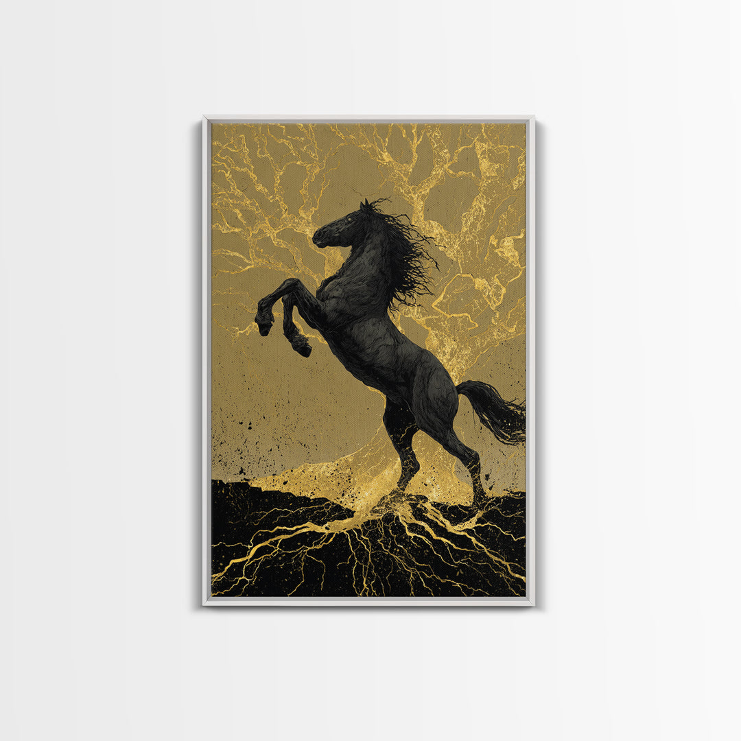 Odin’s Horse Sleipnir Canvas Art Canvas Gold Art Norse Mythology Wall Decor Man Cave Office Art with real wood handcrafted frame