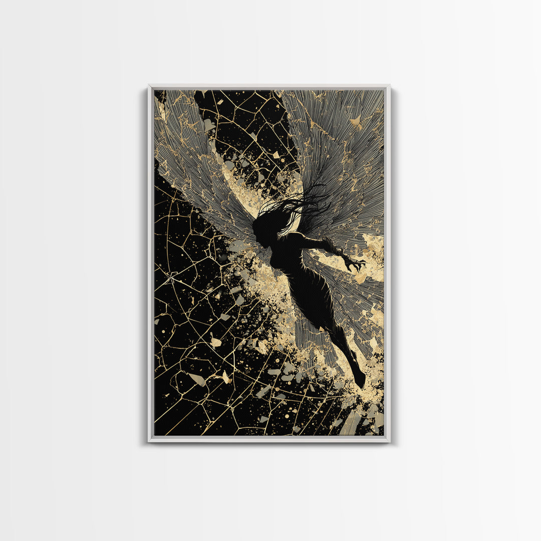 Valkyrie Warrior Canvas Gold Art Nordic Mythology Canvas Art for Office or Man Cave, framed in natural wood for bold style
