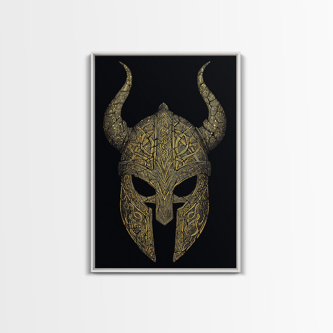Norse Rune Monolith Canvas Gold Art, Nordic Mythology Canvas Art Statement Piece for Office Decor, framed in real wood design