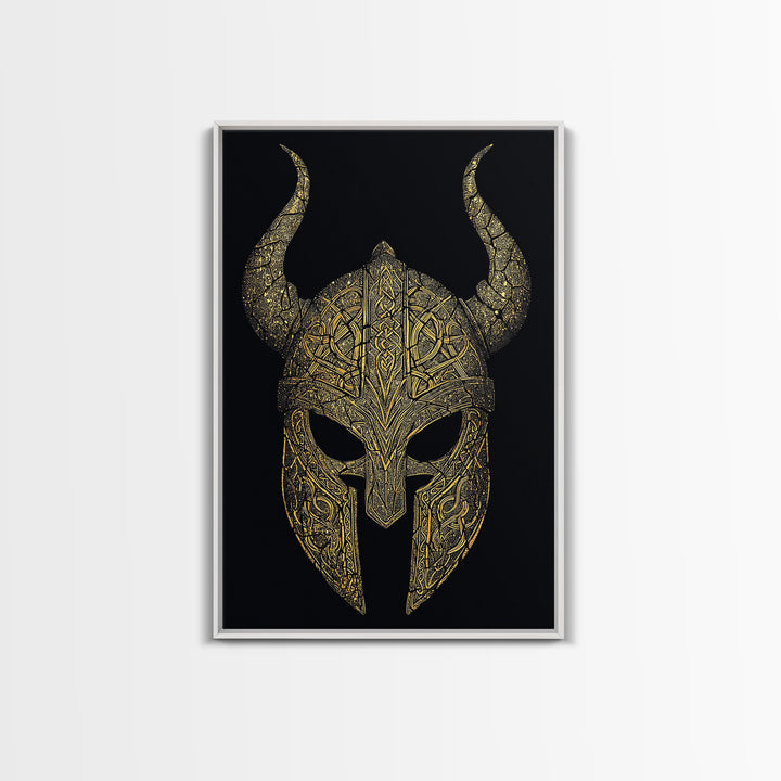 Norse Rune Monolith Canvas Gold Art, Nordic Mythology Canvas Art Statement Piece for Office Decor, framed in real wood design