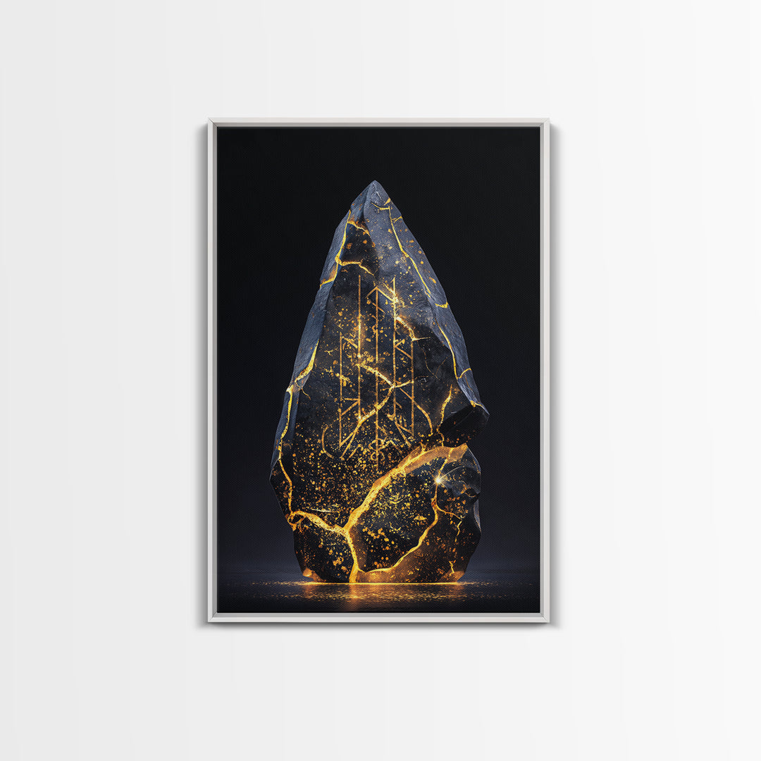Longship Under the Stars Canvas Gold Art, Viking Canvas Art Wall Decor, Norse Mythology Inspired framed with real wood detail