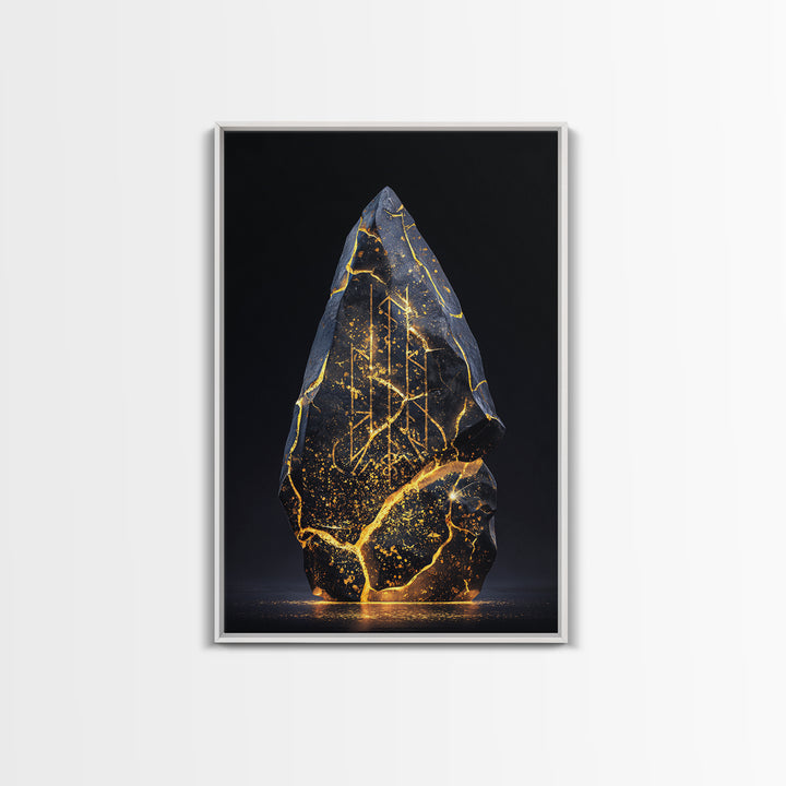 Longship Under the Stars Canvas Gold Art, Viking Canvas Art Wall Decor, Norse Mythology Inspired framed with real wood detail