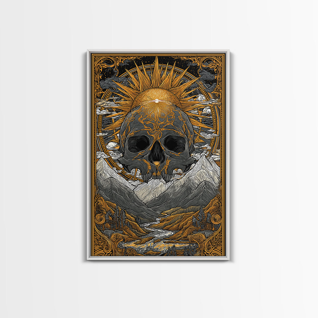 Viking Mythology Ymir Canvas Gold Art Canvas Art | Norse Creation Giant Wall Decor with Real Wood Frame | Unique Dad Gift or Office Art