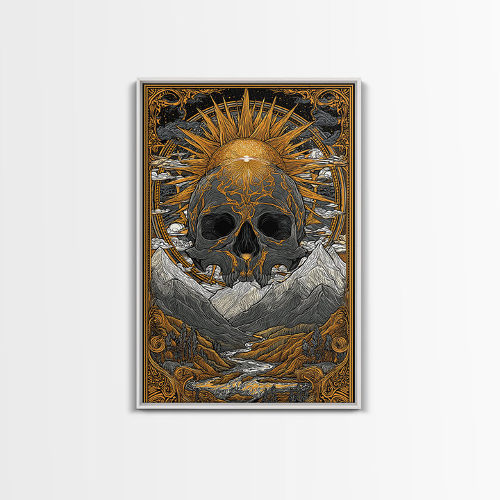 Viking Mythology Ymir Canvas Gold Art Canvas Art | Norse Creation Giant Wall Decor with Real Wood Frame | Unique Dad Gift or Office Art