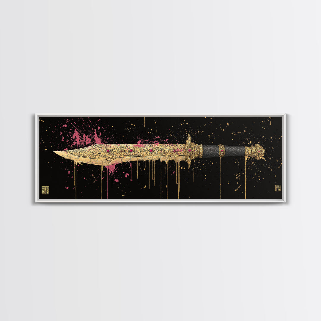 Runed Blade Canvas Gold Art Norse Mythology Canvas Art Nordic Weapon Decor with natural wood frame, Man Cave or Dad Gift