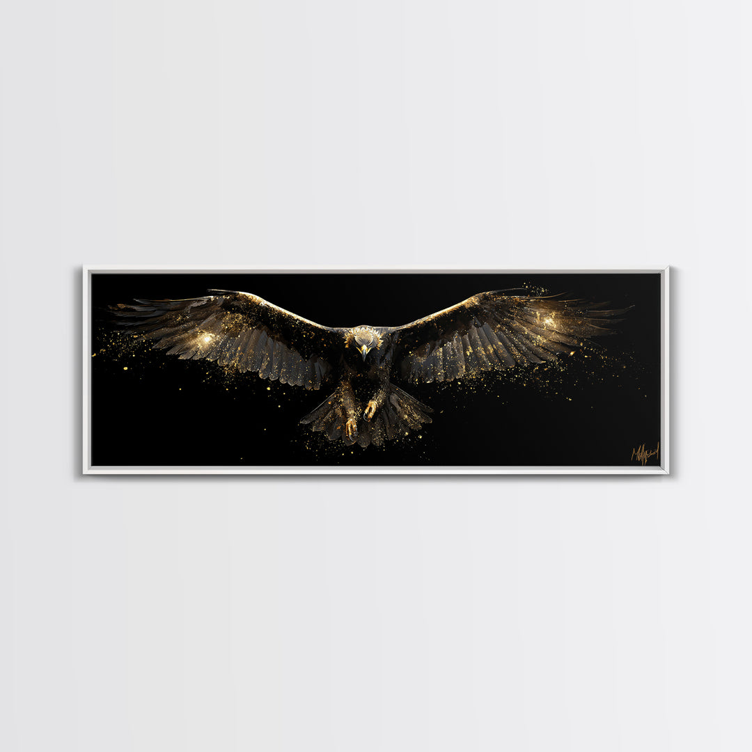 Golden Eagle Canvas Gold Art Norse Mythology Canvas Art Odin’s Bird Decor with real wood frame, Nordic Viking Man Cave Gift